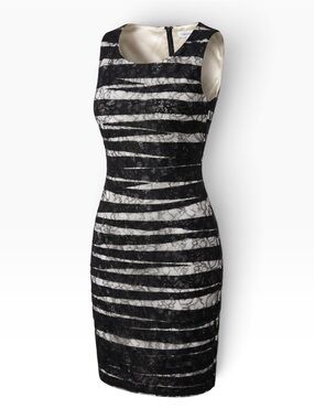 Calvin Klein Black and White Lace Striped Midi Dress